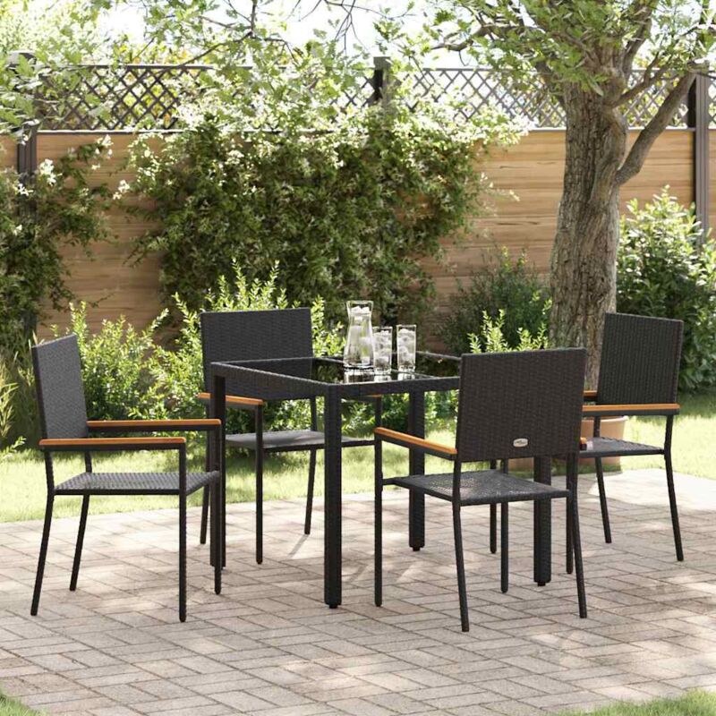 Garden Dining Set 5 Pcs Black 90 X 90 X 75 Cm Poly Rattan Vidaxl