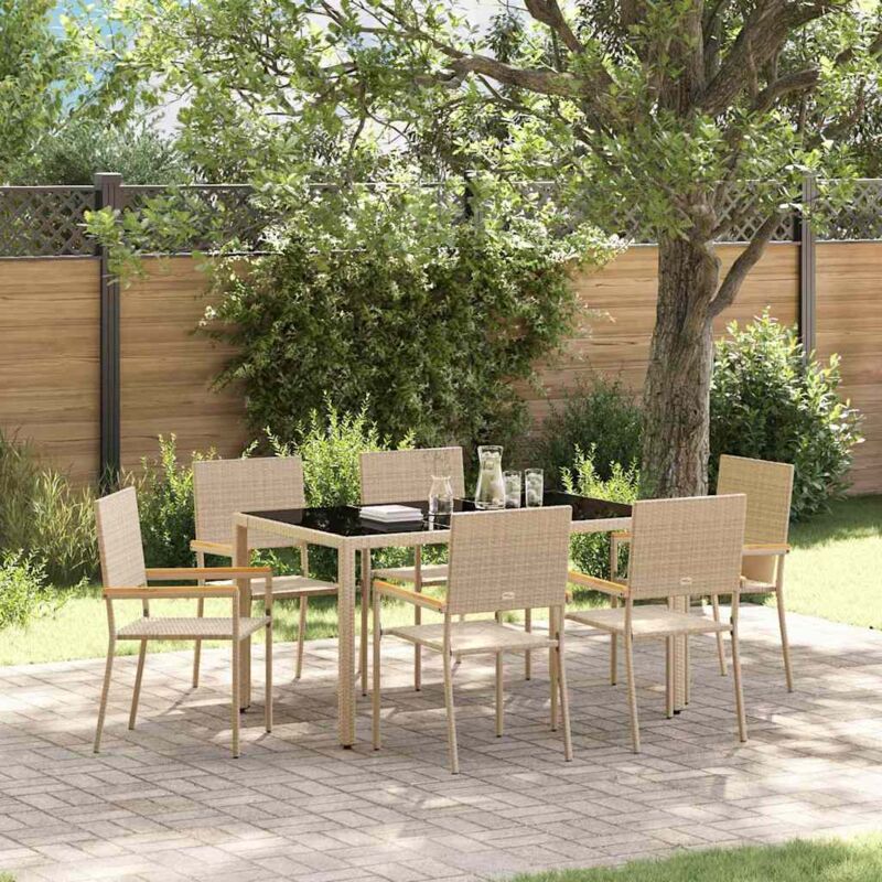 Garden Dining Set 7 Pcs Beige Poly Rattan Vidaxl