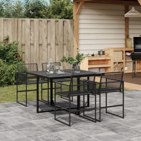 5 Piece Garden Dining Set Black Poly Rattan vidaXL