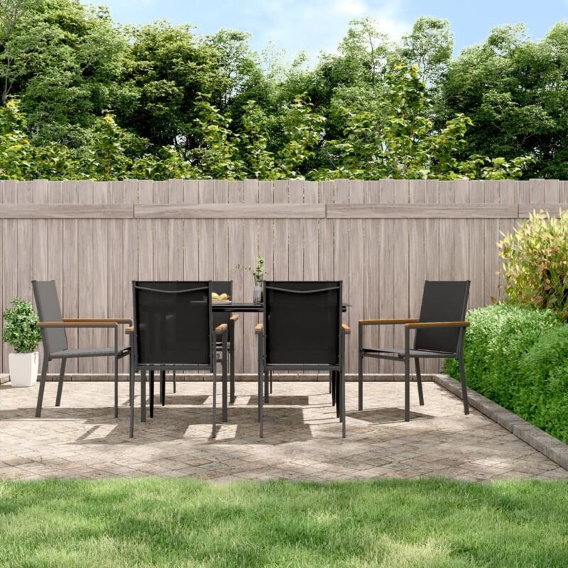 7 Piece Garden Dining Set Black Textilene And Steel Vidaxl