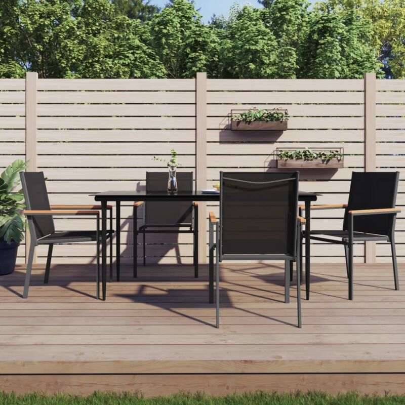 5 Piece Garden Dining Set Black Textilene And Steel Vidaxl