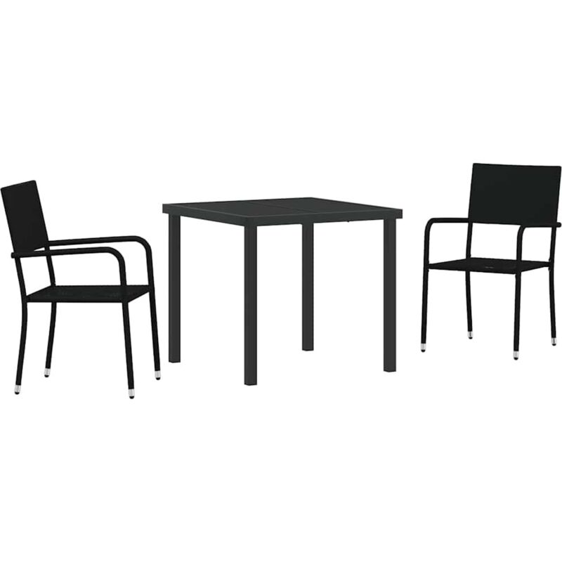Garden Dining Set 3 Pcs Black Poly Rattan Vidaxl