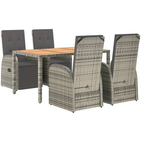 5 Piece Garden Dining Set Grey Poly Rattan&Solid Wood Acacia vidaXL