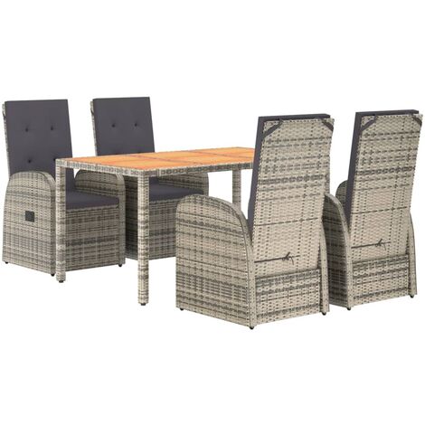 5 Piece Garden Dining Set Grey Poly Rattan&Solid Wood Acacia vidaXL