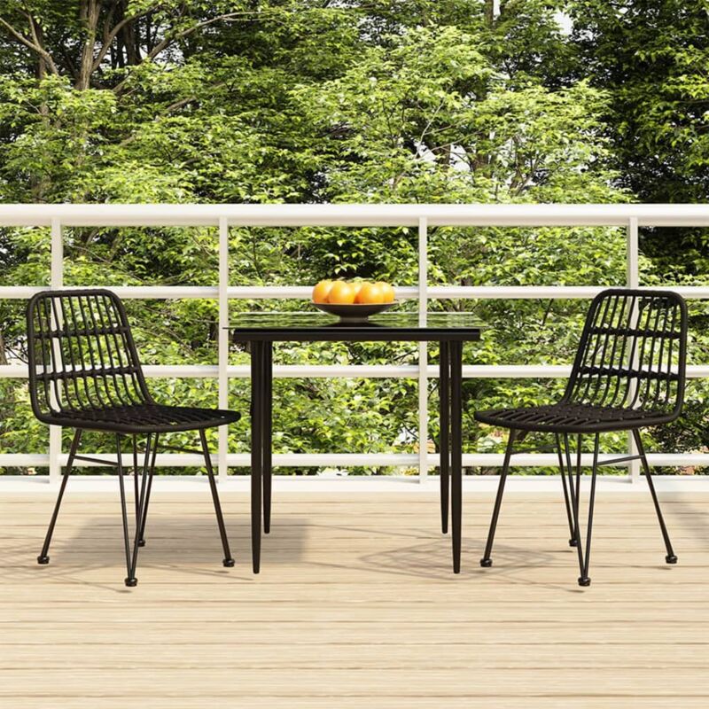 3 Piece Garden Dining Set Black Poly Rattan Vidaxl