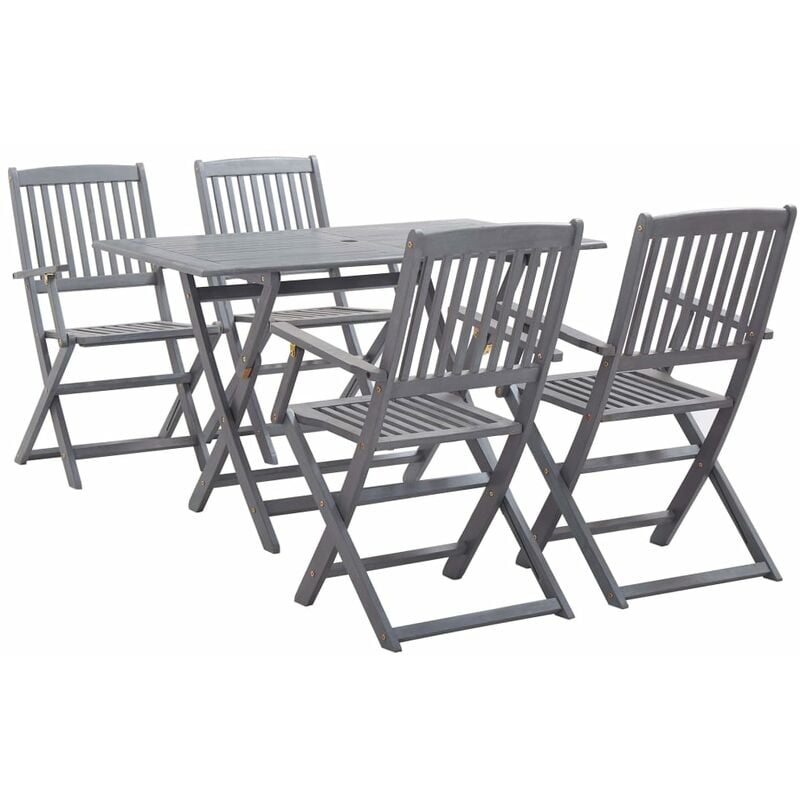 5 Piece Garden Dining Set Solid Acacia Wood Grey Vidaxl