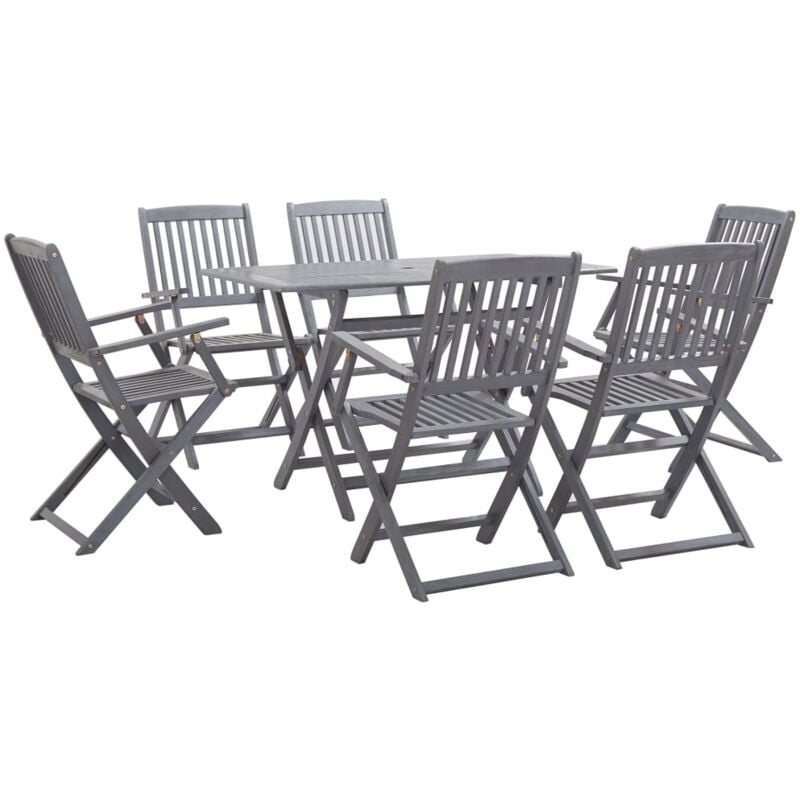 7 Piece Garden Dining Set Solid Acacia Wood Grey Vidaxl