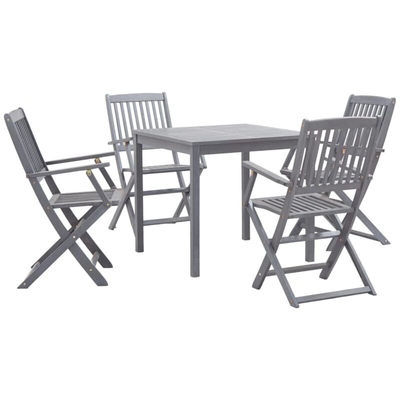 5 Piece Garden Dining Set Solid Acacia Wood Grey vidaXL