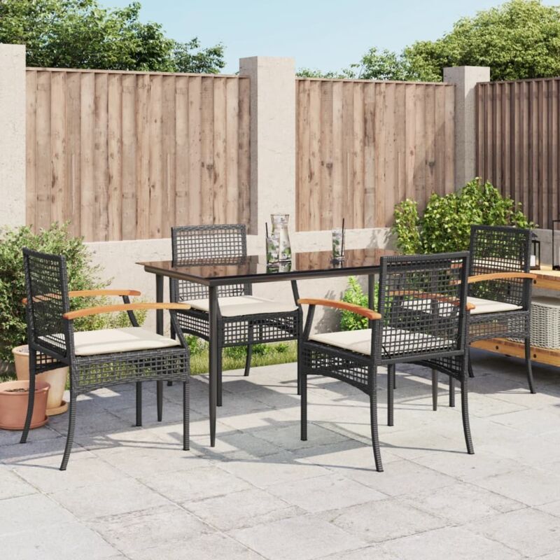 5 Piece Garden Dining Set With Cushions Black Poly Rattan Vidaxl