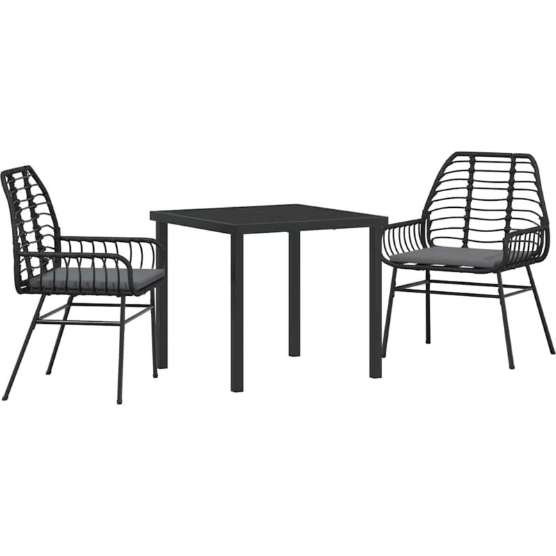 Garden Dining Set 3 Pcs Black Poly Rattan Vidaxl
