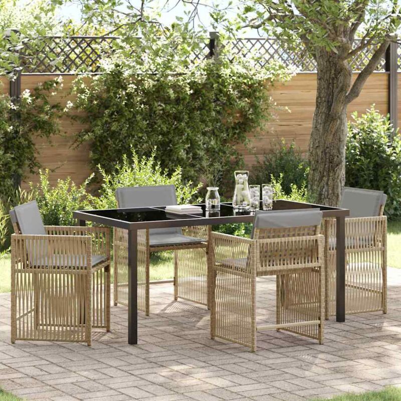 Garden Dining Set 5 Pcs Beige Poly Rattan Vidaxl