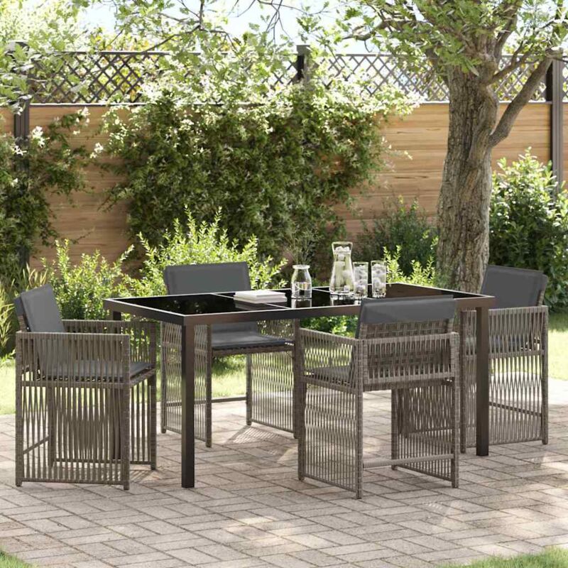 Garden Dining Set 5 Pcs Grey Poly Rattan Vidaxl