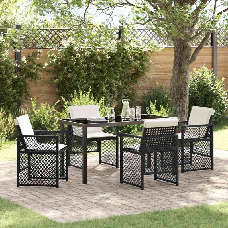 Garden Dining Set 5 Pcs Black Poly Rattan Vidaxl