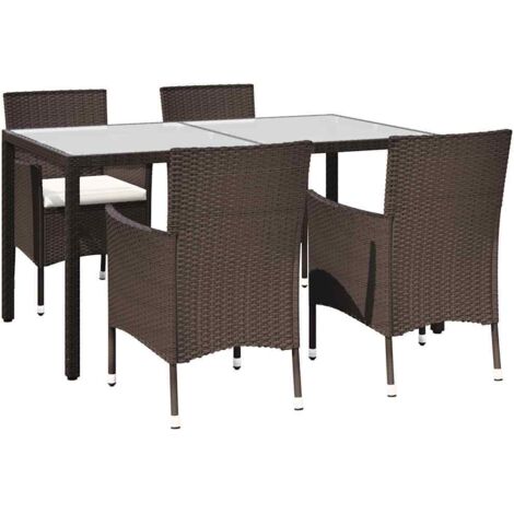 5 Piece Garden Dining Set with Cushions Brown Poly Rattan vidaXL