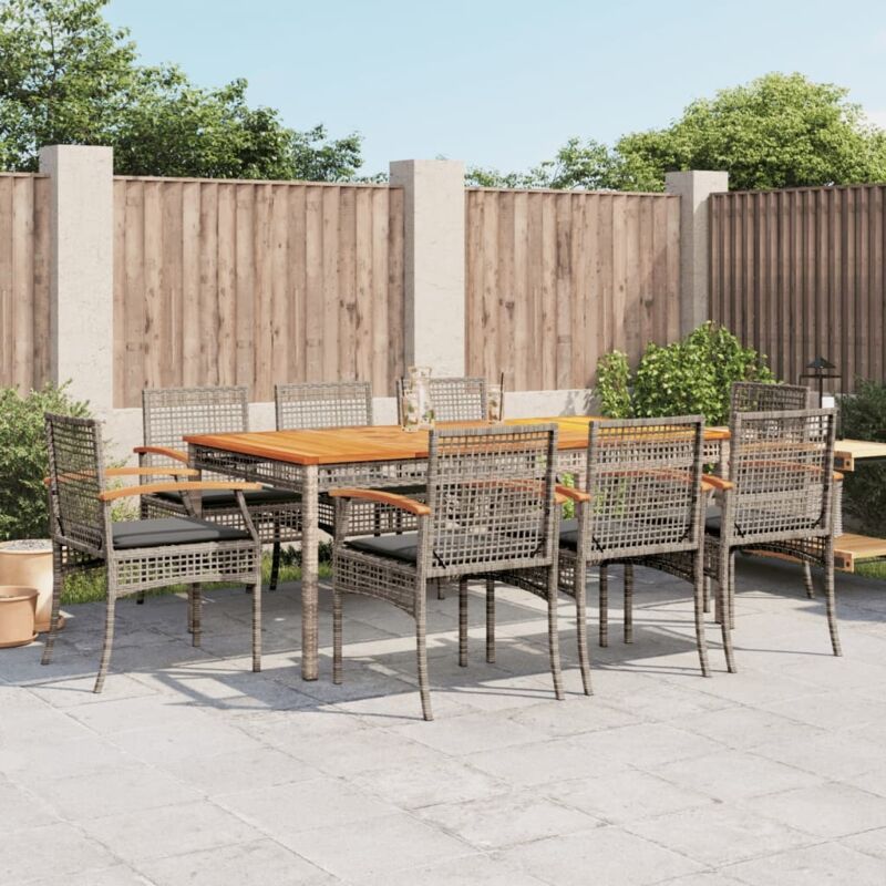 Vidaxl - 9 Piece Garden Dining Set With Cushions Grey Poly Rattan