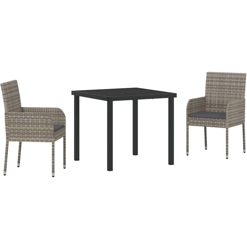 Garden Dining Set With Cushion 3 Pcs Grey Poly Rattan Vidaxl