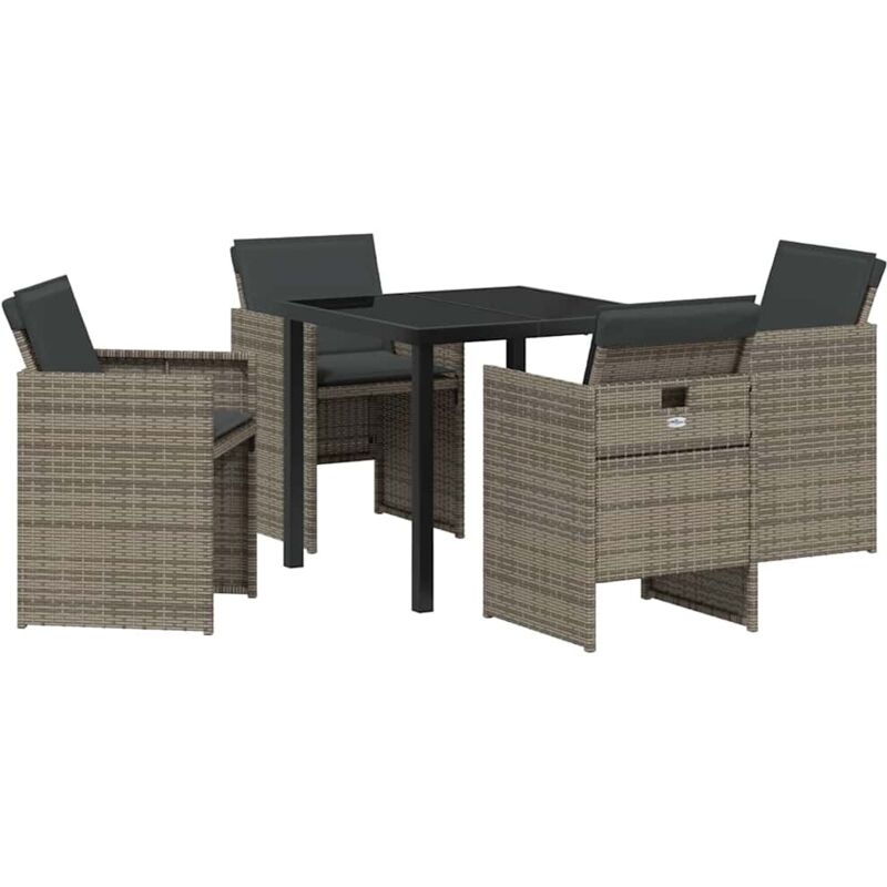 Garden Dining Set With Cushion Folding 5 Pcs Grey Poly Rattan Vidaxl