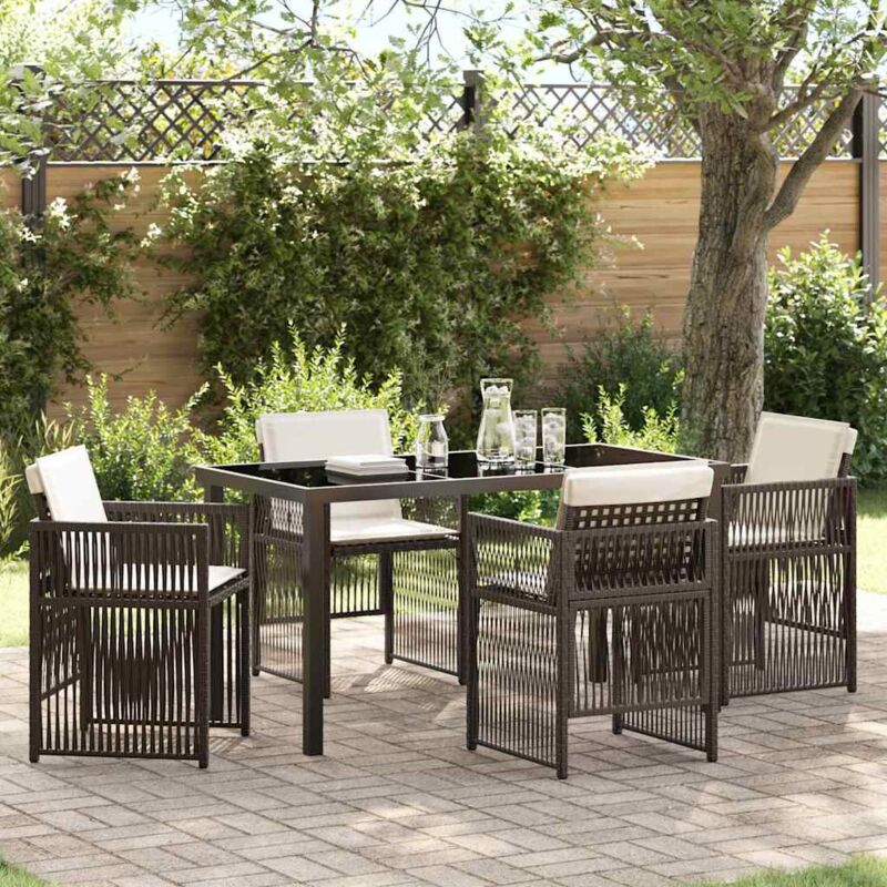 Garden Dining Set 5 Pcs Brown Poly Rattan Vidaxl