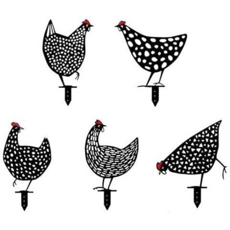 5-Piece Garden Hen, Chicken Yard Art, Garden Lawn Floor Decoration, Metal Animal Silhouette Garden Stakes, Hollow Rooster Statue Decoration for the Yard MUMU