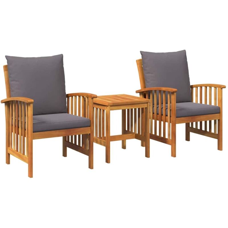 Garden Sofa Set With Cushion 3 Pcs Brown Solid Acacia Wood Vidaxl