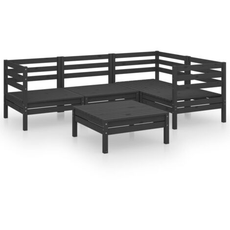 5 Piece Garden Lounge Set Solid Pinewood Black vidaXL