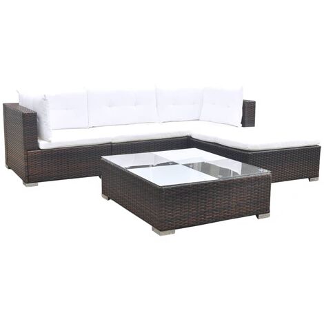 5 Piece Garden Lounge Set with Cushions Poly Rattan Brown