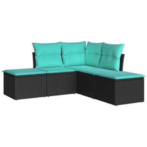 5 Piece Garden Sofa Set with Cushions Black Poly Rattan vidaXL
