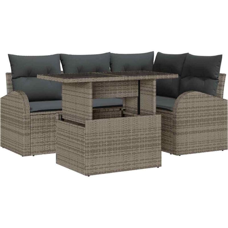 Garden Sofa Set With Cushion With Pillow 5 Pcs Grey Poly Rattan Vidaxl