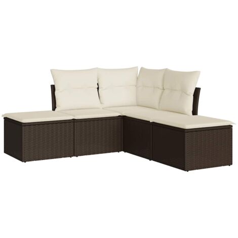 5 Piece Garden Sofa Set with Cushions Brown Poly Rattan vidaXL