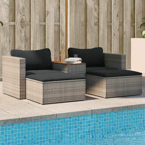 5 Piece Garden Sofa Set with Cushions Grey Poly Rattan Acacia vidaXL