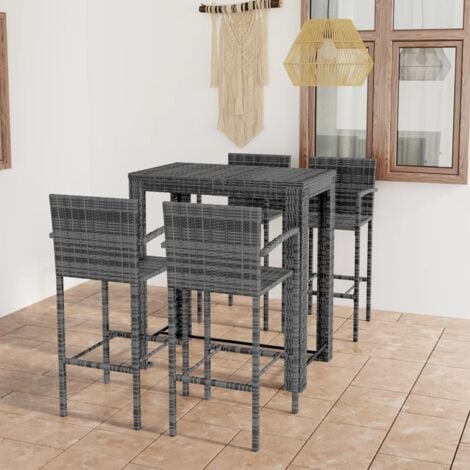 5 Piece Outdoor Bar Set with Armrest Poly Rattan Grey vidaXL