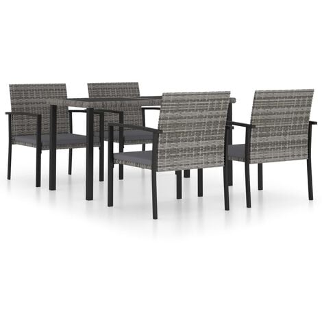 JINLEFU 7 Piece Outdoor Dining Set Poly Rattan Grey vidaXL