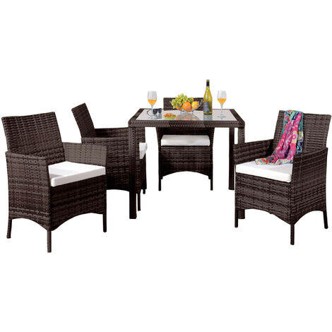 5 Piece Rattan Garden Furniture with Square Table in Black