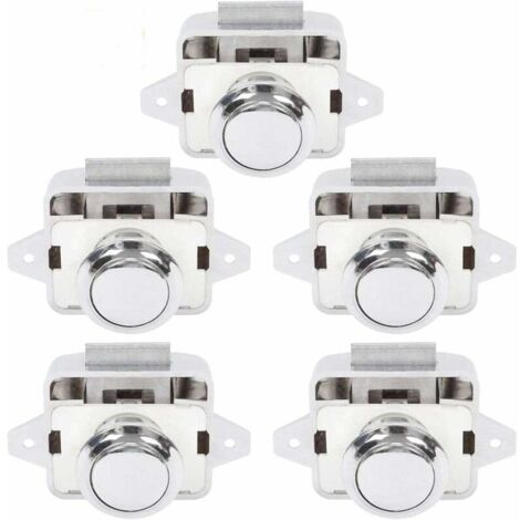 5-Piece Silver Push Button for RV, Caravan, and Motorhome - Door Latch Lock, Cupboard Closure
