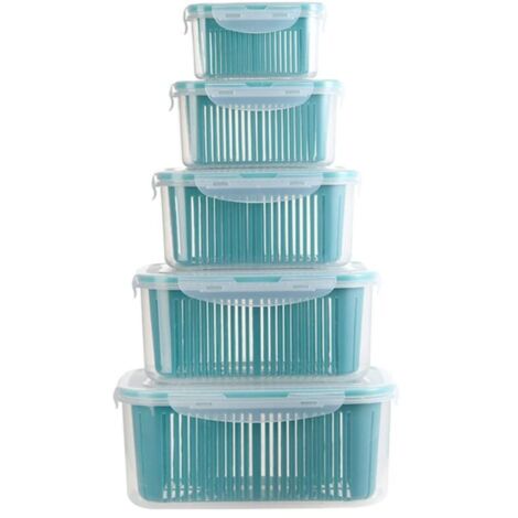 5-Piece Stackable Fruit Storage Container, Large Fruit and Vegetable Organizer, Durable Space Saver, Produce Saver with Lid