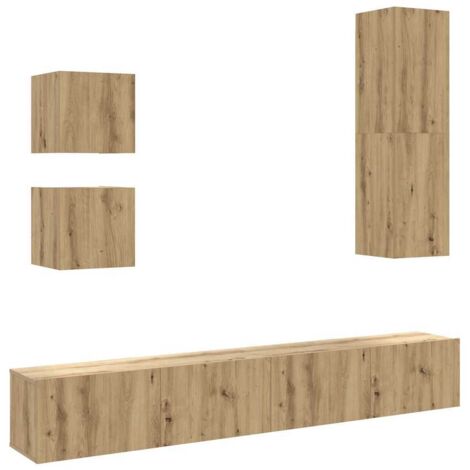5 Piece TV Cabinet Set Wall-mounted Artisan Oak Engineered Wood vidaXL