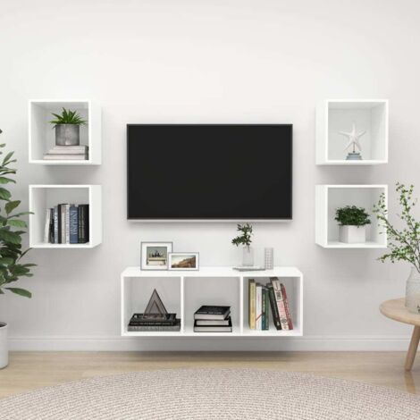 5 Piece TV Cabinet Set White Engineered Wood vidaXL