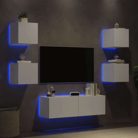 5 Piece TV Wall Cabinets with LED Lights White vidaXL
