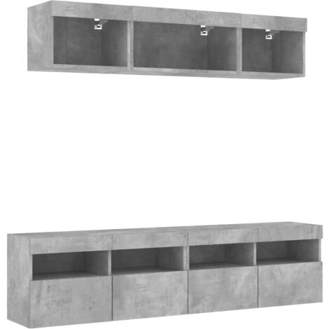 5 Piece TV Wall Units with LED Concrete Grey Engineered Wood vidaXL