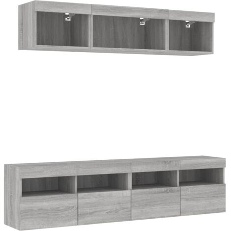 5 Piece TV Wall Units with LED Grey Sonoma Engineered Wood vidaXL