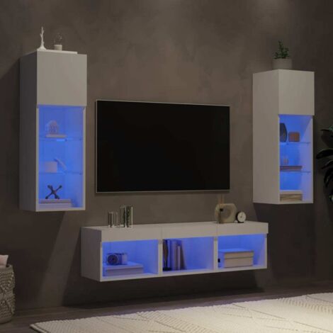 5 Piece TV Wall Units with LED White Engineered Wood vidaXL