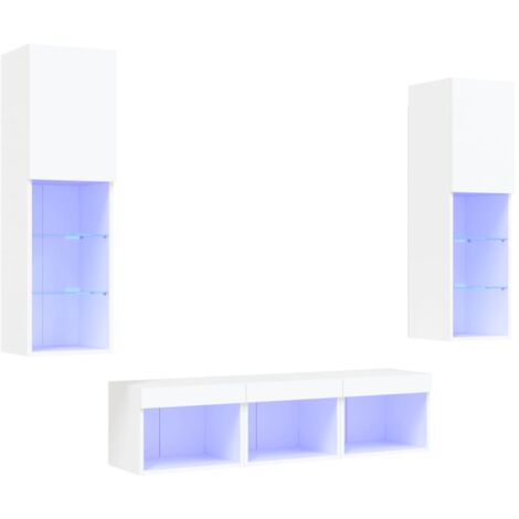5 Piece TV Wall Units with LED White Engineered Wood vidaXL