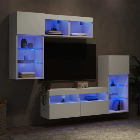 5 Piece TV Wall Units with LED White Engineered Wood vidaXL