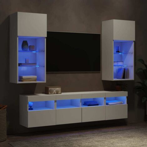5 Piece TV Wall Units with LED White Engineered Wood vidaXL