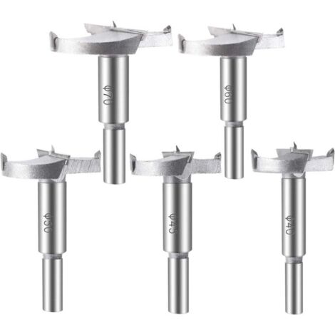 5-piece Wood Drill Bit Set (40/45/50/60/70mm) Carbide Wood Milling Cutters Assortment for Drilling Wood Products, Drawers, Plastic Products, Wood, Plywood