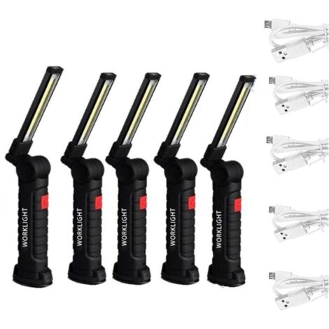 5-Piece Work Light Set: COB LED Rechargeable Work Light, Workshop Light, Flashlight, LED Work Light with Magnetic Base, Inspection Light for Hiking
