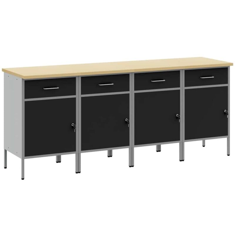 vidaXL Work Cabinet with Drawer 4 pcs Black and Grey 200 x 55 x 85 cm