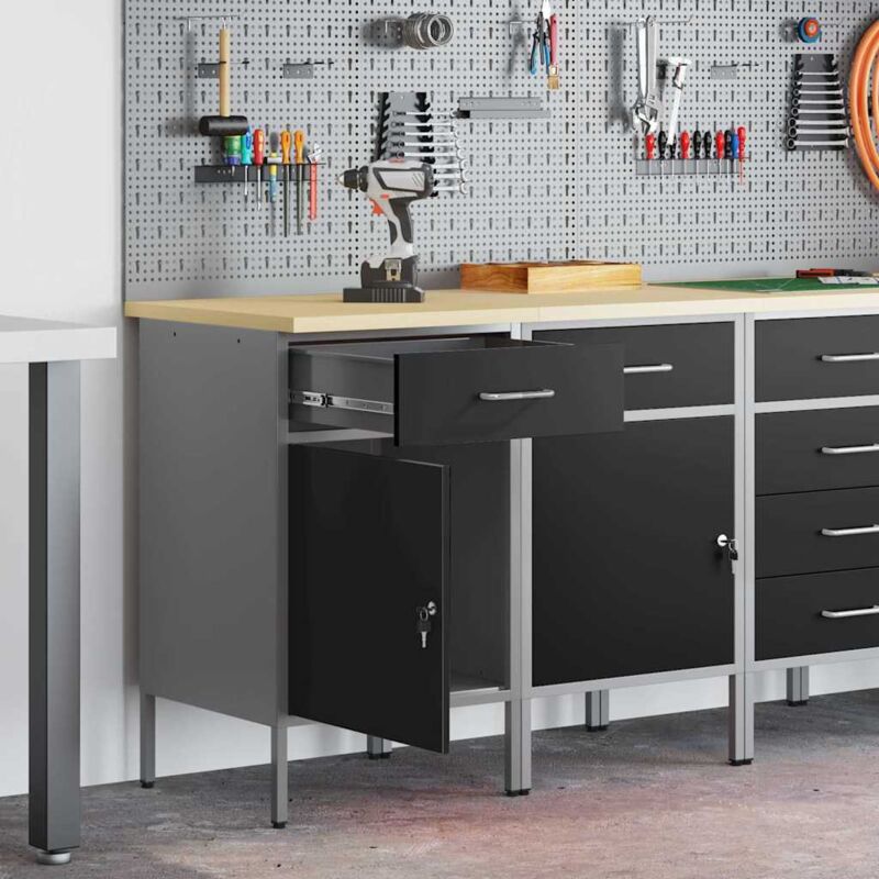 vidaXL Work Cabinet with Drawer 2 pcs Black and Grey 100 x 55 x 85 cm