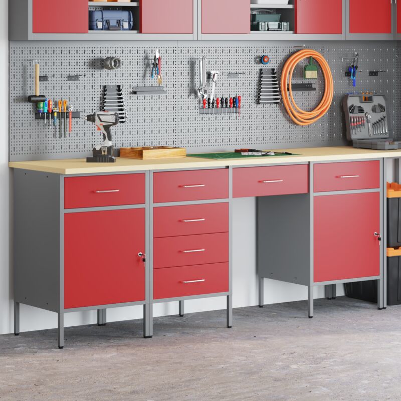 Vidaxl - Work Cabinet with Drawer with Lock 4 pcs Red 200 x 55 x 85 cm