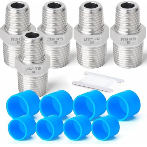 5 pièces 1/4 "mâle BSP x 3/8" mâle BSP filetage forgé en acier inoxydable réducteur hexagonal mamelon connecteur SUS 304 raccords de tuyauterie